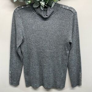 NWOT Turtleneck Ribbed Knit Sweater with Silver Buttons on Cuffs and Shoulders L